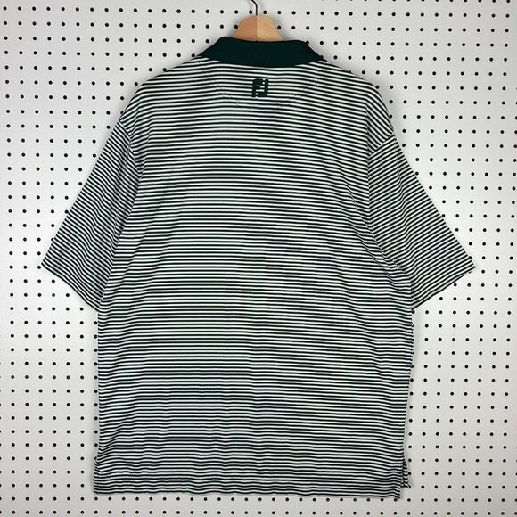 FootJoy Striped Golf Polo Shirt Collared Men's Large Green White Performance - Picture 3 of 5